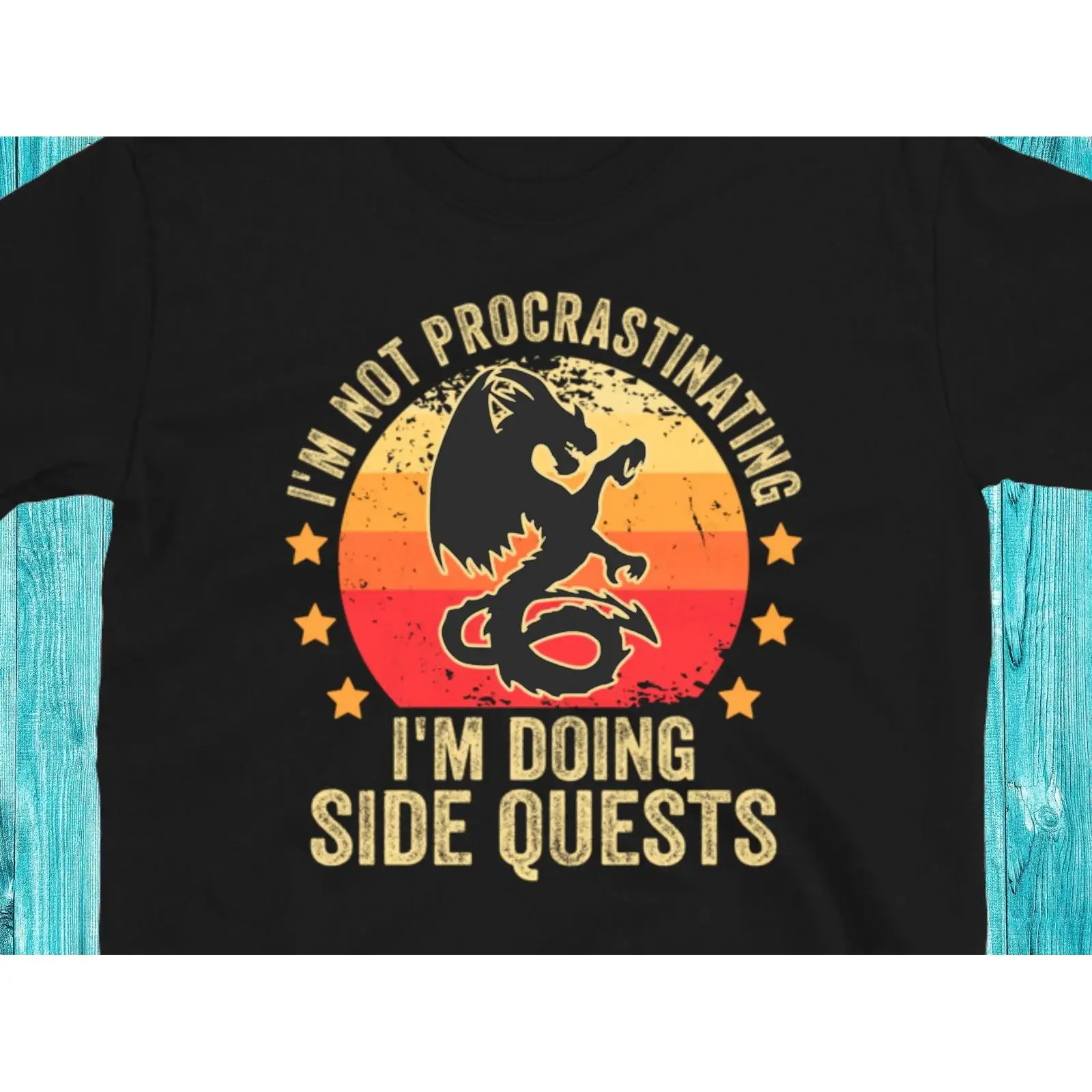 I'm Not Procrastinating Doing Side Quests T Shirt Funny Vintage Retro RPG Video Gamer Dragon Gaming  vintage Washed fashion