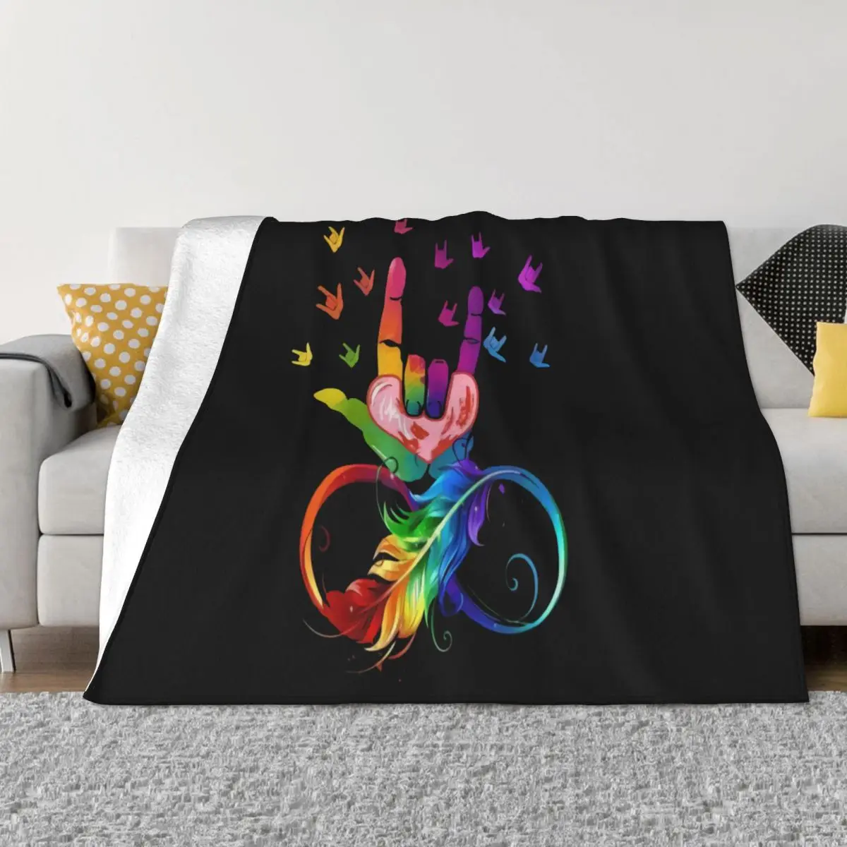 Sign Language Feather Women Black Women Men Retro Unique Top Quality Cartoon Fitness Fitness Throw Blanket