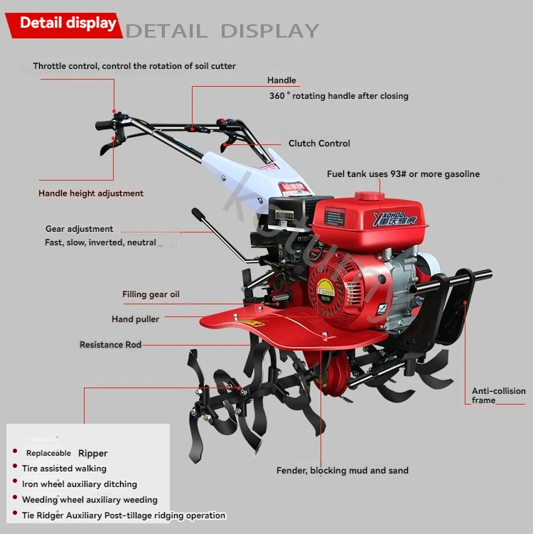 Multifunctional Rotary Tiller Gasoline Micro Tillage Machine Small Scarifier Rotary Tillage Ridging Weeding Ploughing Machine