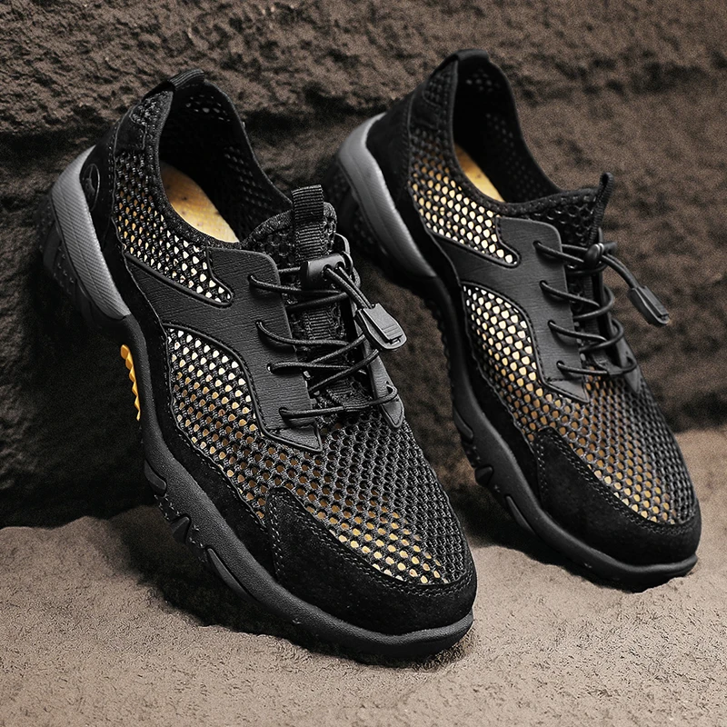 

Summer Men Mesh Shoes with Hollow Out Odor Proof Breathable Lightweight Casual Hiking Water Wading Quick Drying Sports Shoes