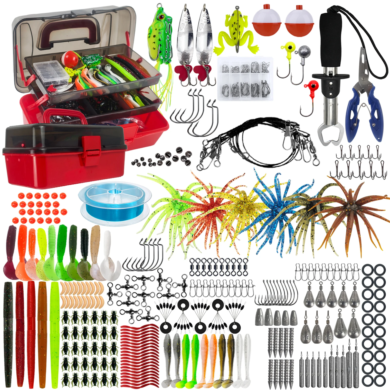 

FREE FISHER 428pcs/Box Fishing Tackle Box with Sea Urchin Baits,Frogs Jig Hooks,Fishing Weights Gripper Pliers Tools,Bass Lures