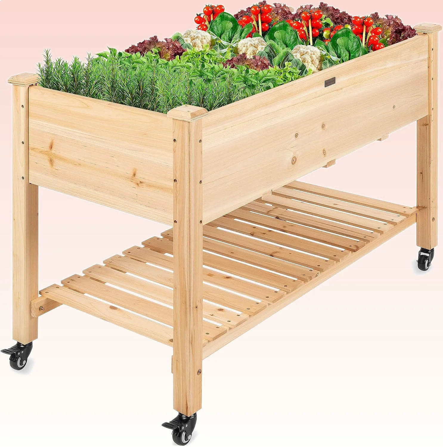 Best Choice Raised Garden Bed 48x24x32 Mobile Elevated Planter Lockable Wheels Storage Shelf