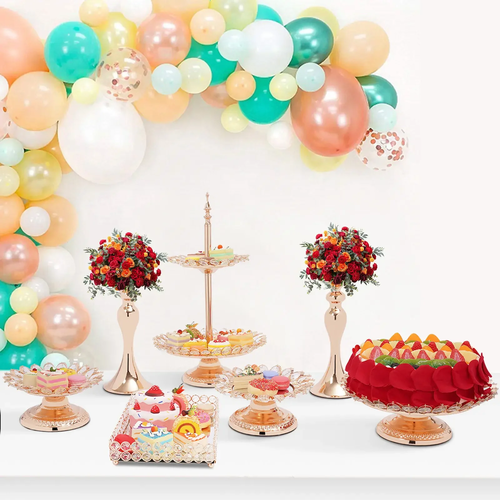 

3-х предметная металлическая подставка для торта, набор золотых тарелок для кексов, многоуровневый пьедестал для свадебной вечеринки, десертного стола
