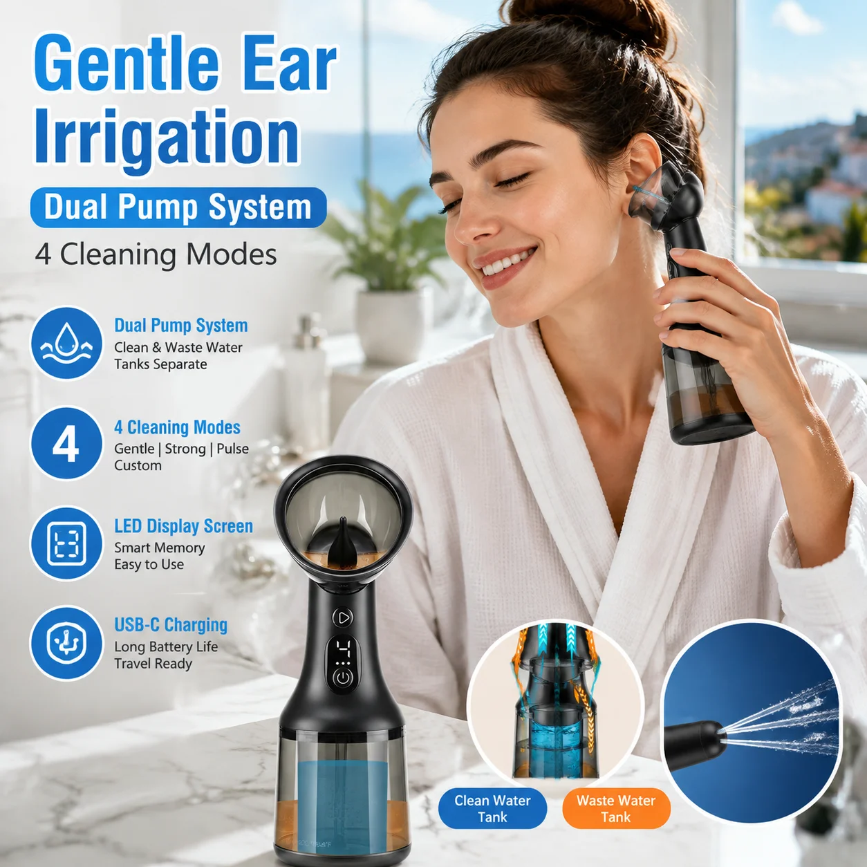 Electric Ear Wax Removal Kit With 4 Modes Dual Pump System Rechargeable USB-C LED Display Portable Cordless Ear Cleaner For Home