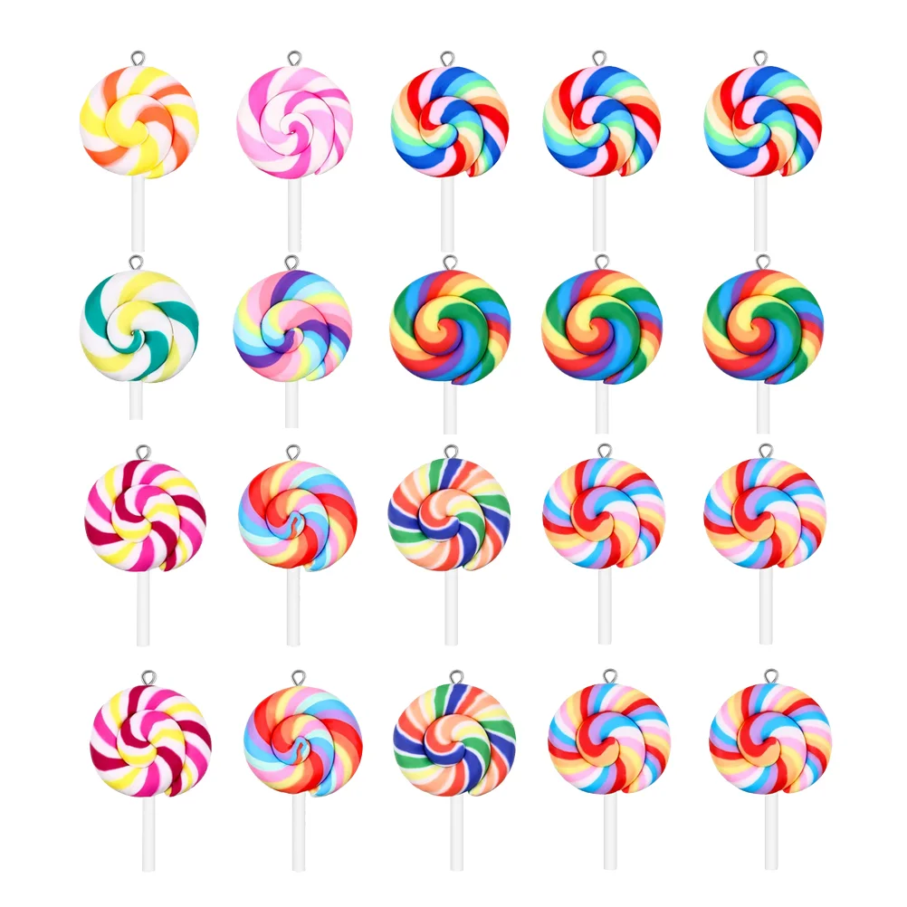 

20 Pcs Lollipop Pendant Jewelry Making Lollipops Beads Polymer Clay Charms Candy Pendants Mini