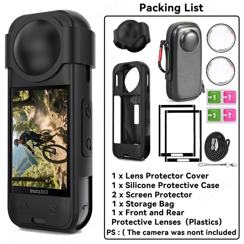 Für Insta 360X5 Kamera Schutzzubehör Kit Objektivschutz/Silikon Schutzhülle/Displayschutzfolien/Kameratasche