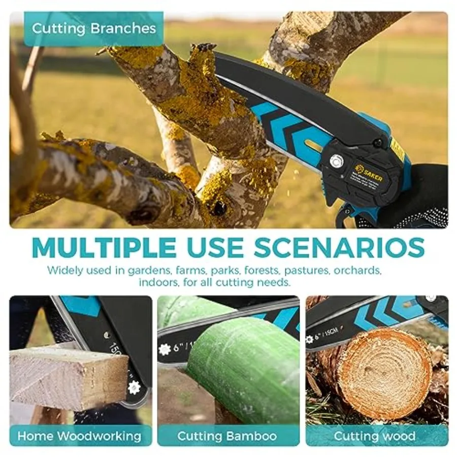 6インチのポータブル電動コードレスチェーンソー、木の枝用、小型ハンドヘルドチェーンソー、中庭、家庭、庭園に最適