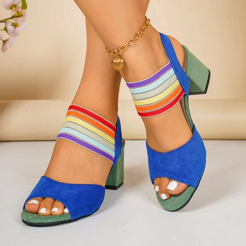 Women's Plus Size High Heel Sandals Fashion and Versatile Temperament Block Heel One Buckle Hairband Fish Mouth Shoes