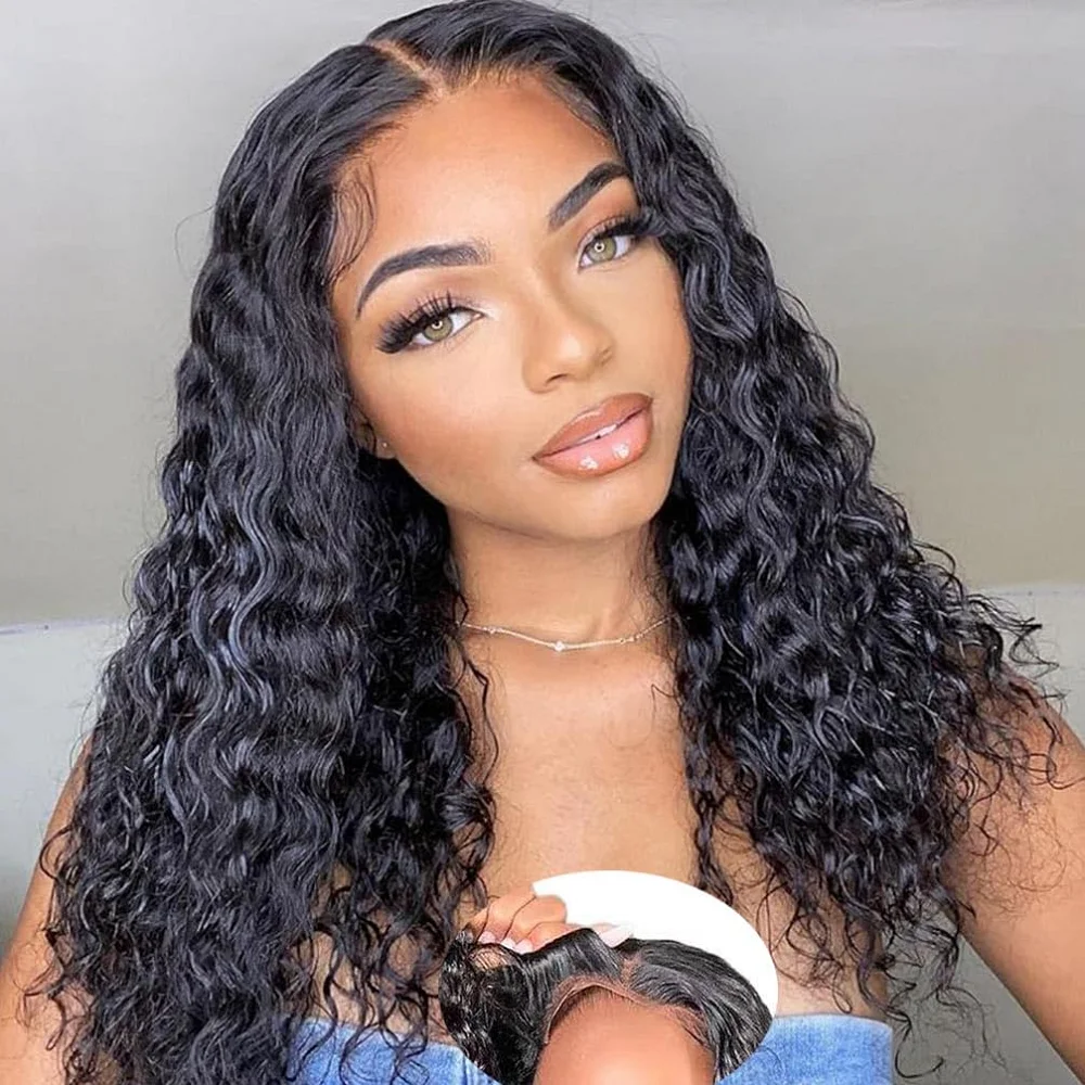 Glueless Wigs Human Hair Deep Wave Lace Front Human Hair Wig Brazilian Remy Curly Human Hair Wig 180% Density Natural Hairline