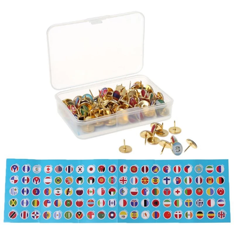 100/200PCS Multifunctional National Flag Thumb Nails Push Pins for Photos Picture Wall Country Maps Bulletin Cork Board