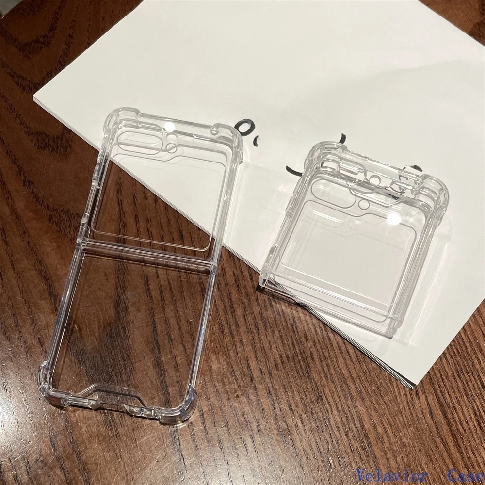 

For Galaxy Z Flip 5 Case Transparent Acrylic For Samsung Galaxy Z Flip 5 4 5G Flip5 Hard Fundas Airbag Anti-knock Cases