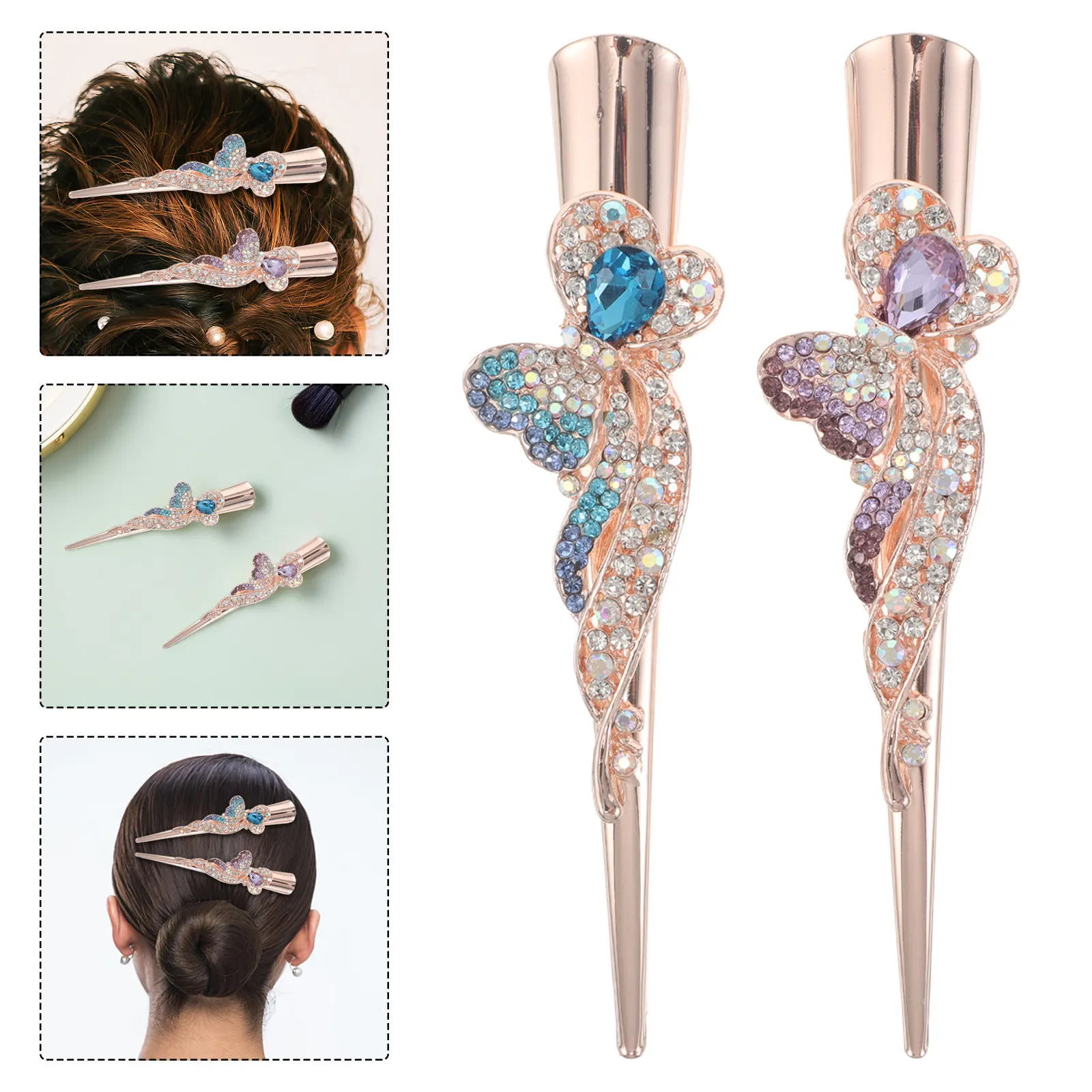 

2Pcs Metal Duckbill Hair Clips Elegant Rhinestone Vintage Barrettes Large Crystal Alligator Hairpins for Girls Updos Weddings