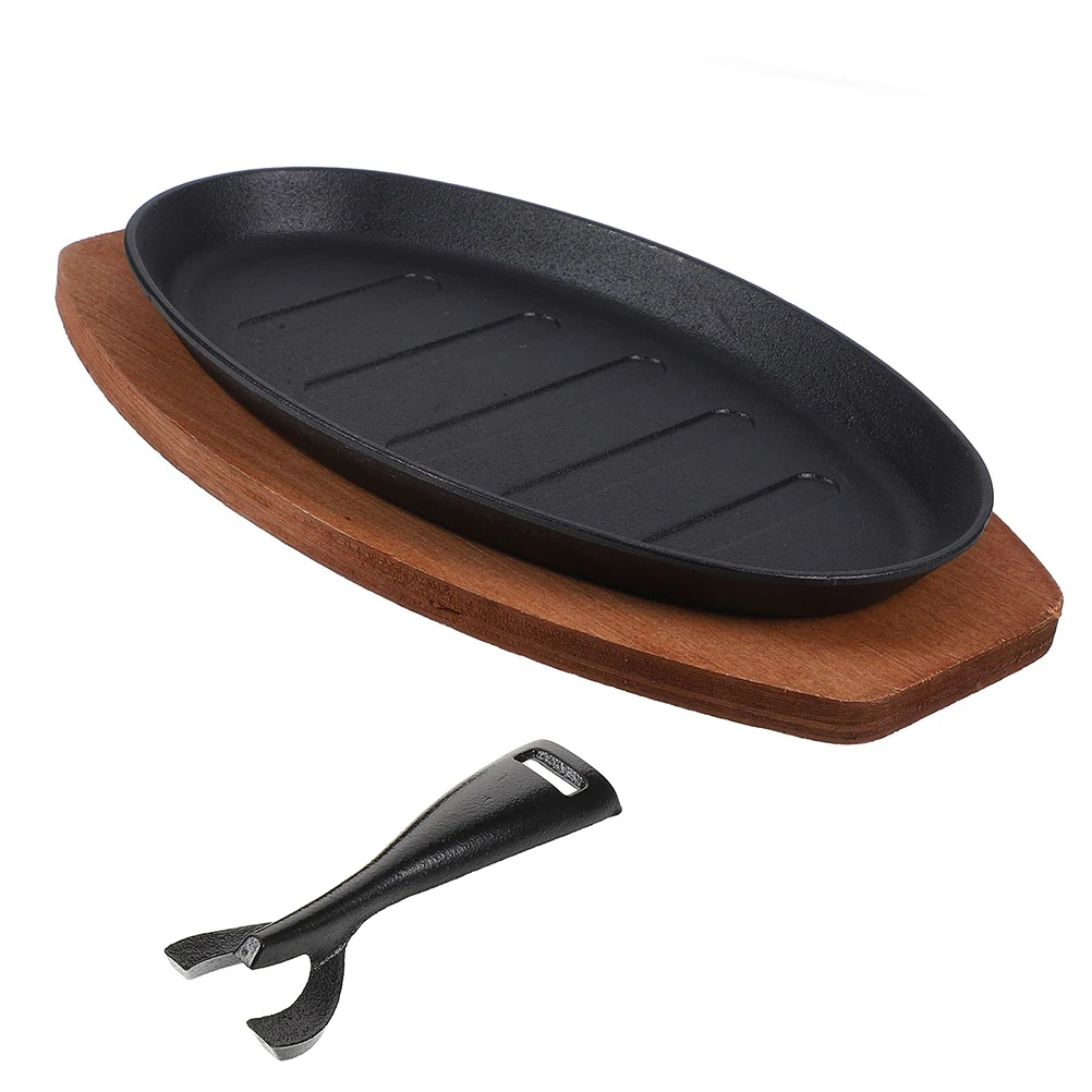 

Cast Iron Griddle Serving Plate Teppanyaki Skillet Grill Cookware Tray Steak Server Dishes Barbecue Western