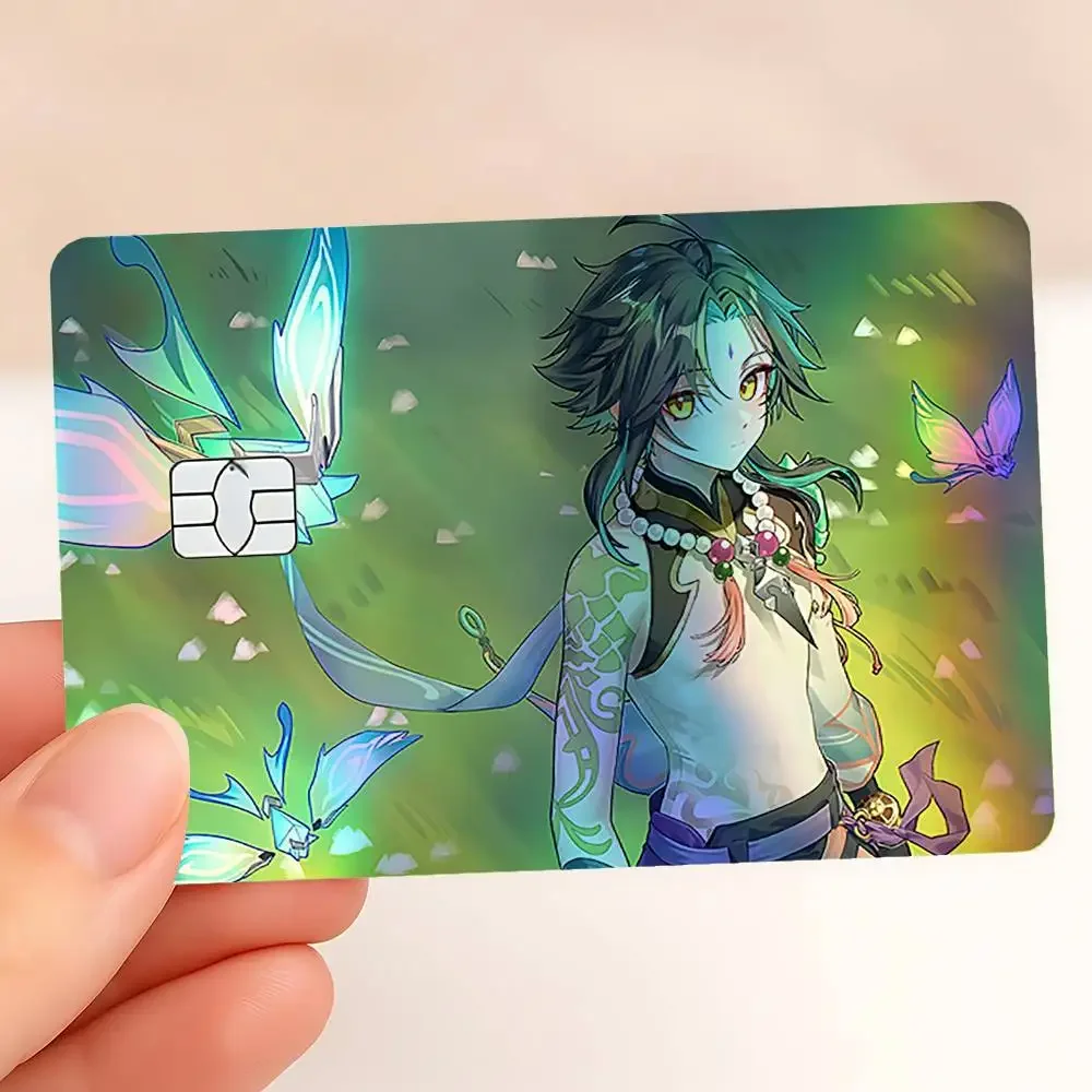 Genshin Impact Xiao Holographic Sticker Laser Film Shinny Skin For Debit Credit Bank Card