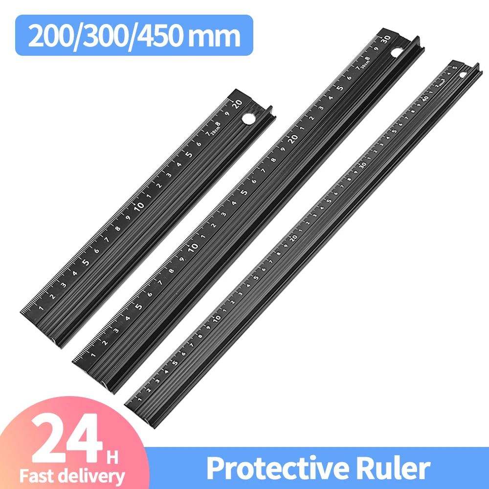 Multi-function Aluminum Alloy Hand Protective Ruler Non-slip Straight Ruler Wood Cutting Straight Ruler Woodworking Ruler Tool