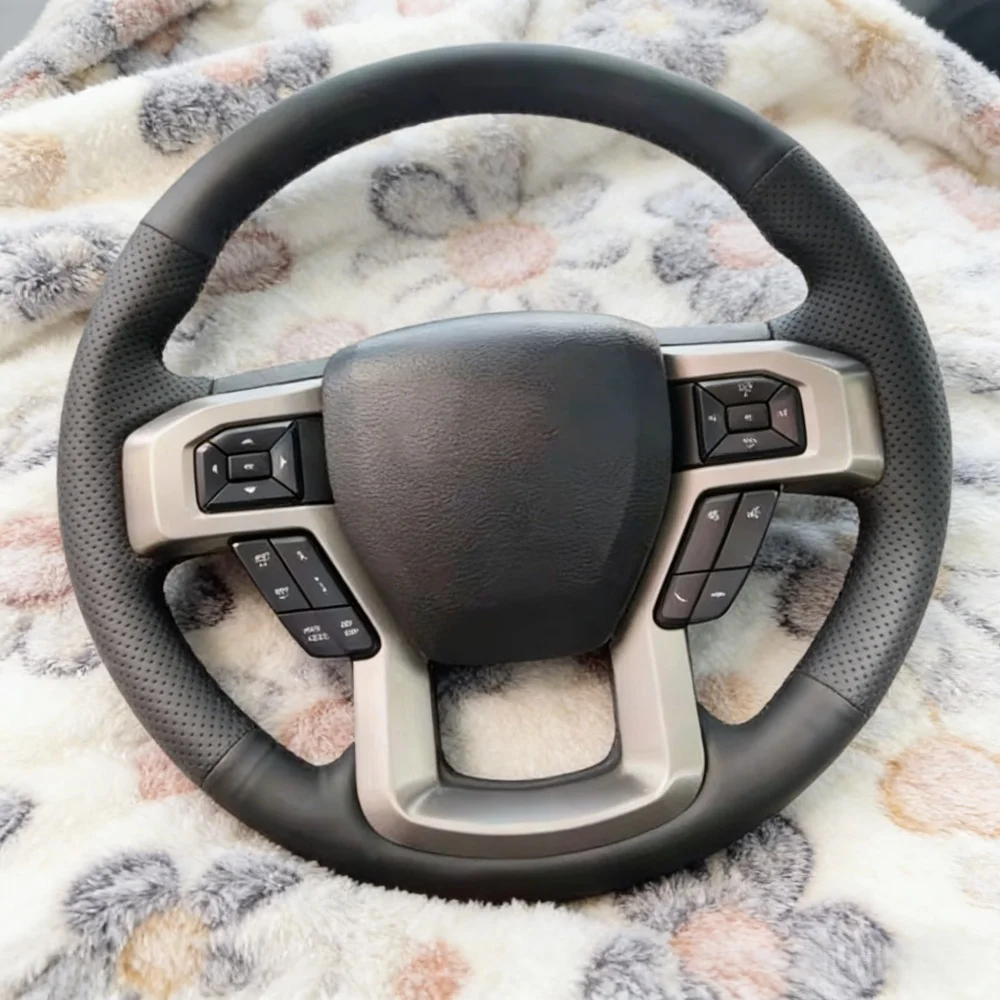 Handgenähter Lenkradbezug aus Mikrofaserleder für Ford F-150 King Ranch Lariat Platinum XL XLT 2015-2017 Volant