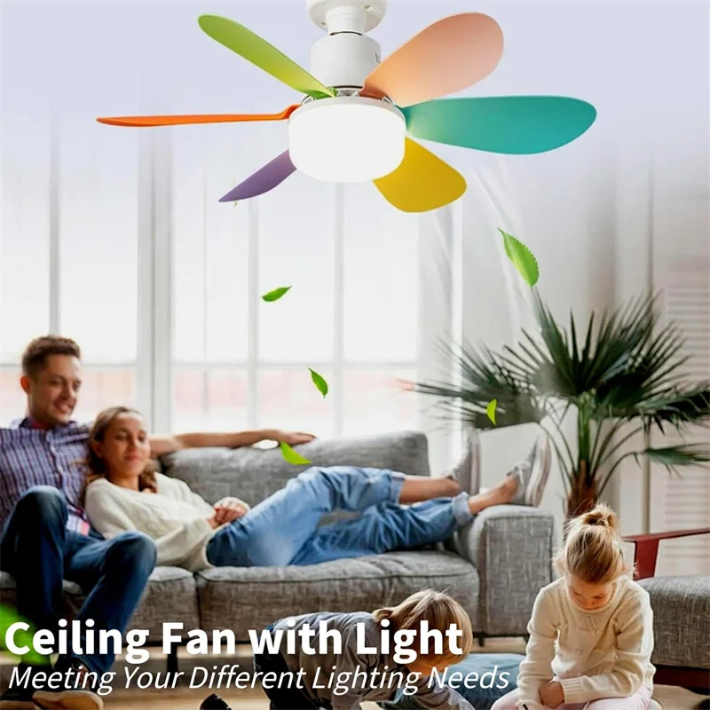 

Socket Fan Light with Remote, 16.5in Small Ceiling Fan with LED, E26/27 Cordless Light Screw Fan for Kitchen Bedroom, Small Room