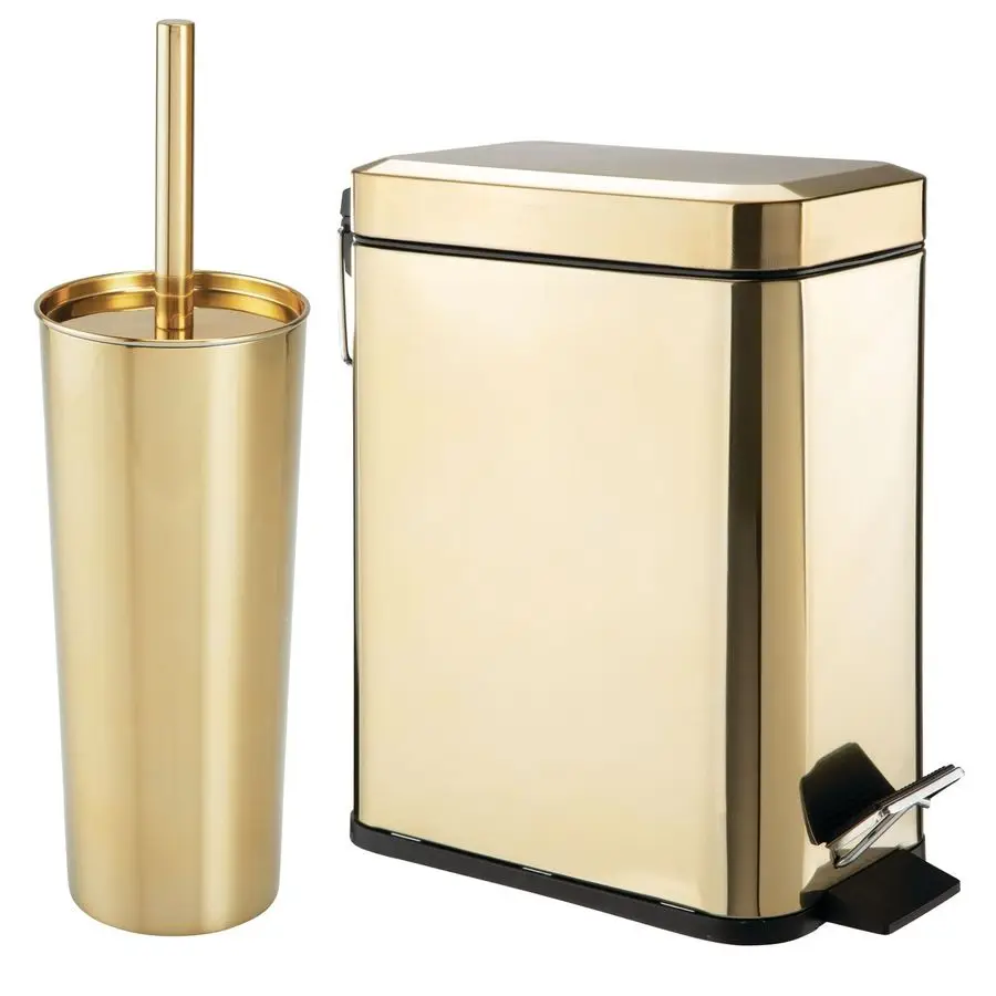 

Metal Freestanding Slim Toilet Bowl Brush and Holder Rectangle Narrow 5 Liter 1.3 Gallon Step Pedal Trash Can Wastebasket for Ba