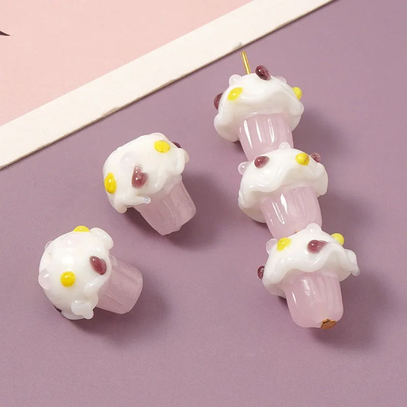 Glazed Beads Imitation Jewelry Accessories DIY Material Straight Hole Beads Three-Dimensional Beads Cupcake