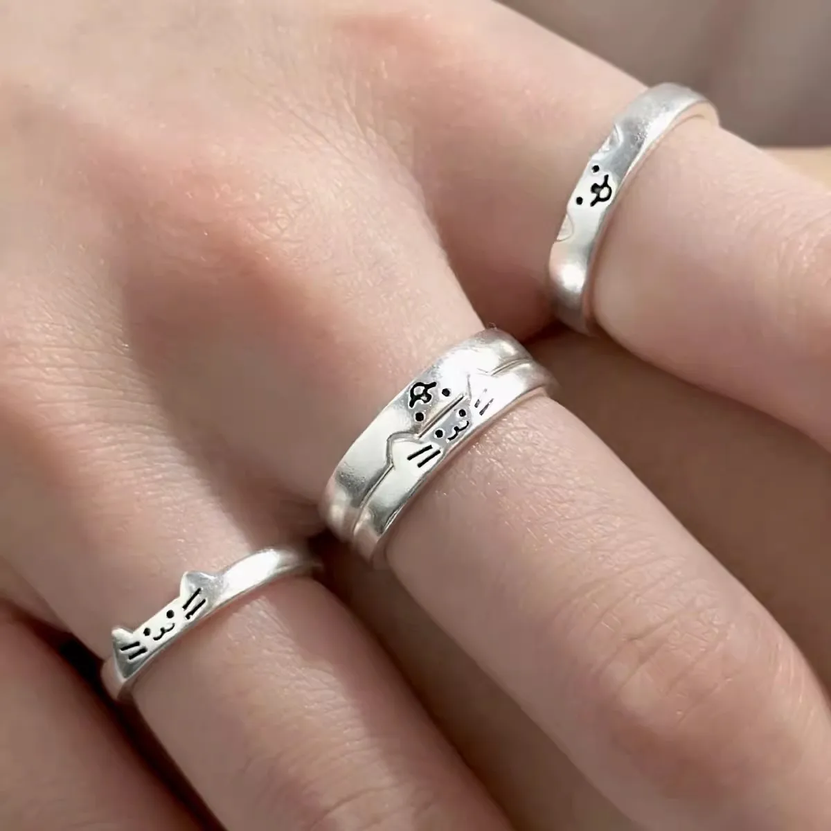 2pcs Cute Cat Dog Animal Couple Ring for Women Men 2025 New Fashion Statement Lover Rings Valentine's Day Party Jewelry Gifts image 3