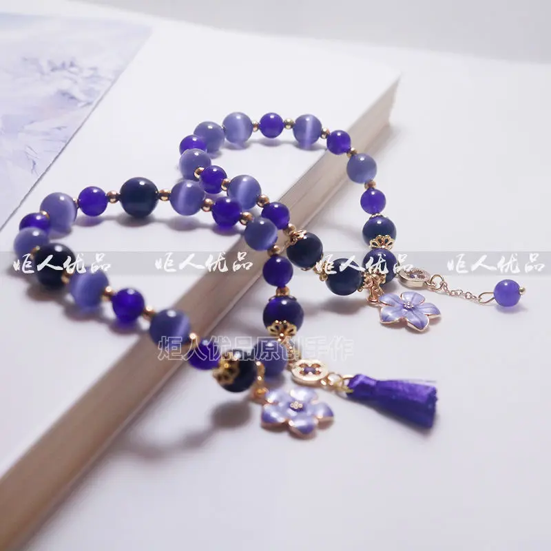 Game Impact Raiden Shogun Fashion Flowers Elegant Purple Crystal Bead Bracelet Handmade Elastic Rope Women Birthday Jewelry