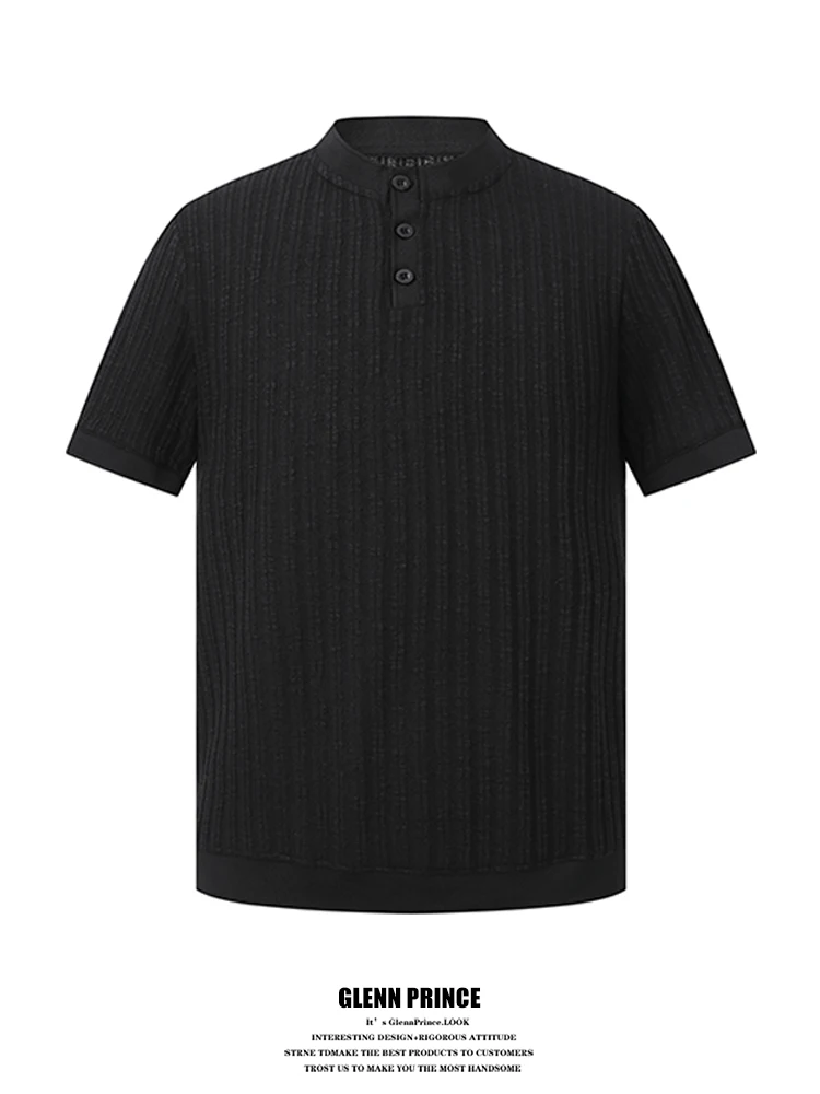 

Мужская трикотажная футболка GPstudio с коротким рукавом, повседневная, с воротником хенли, легкая, летняя, модная, для работы и отдыха