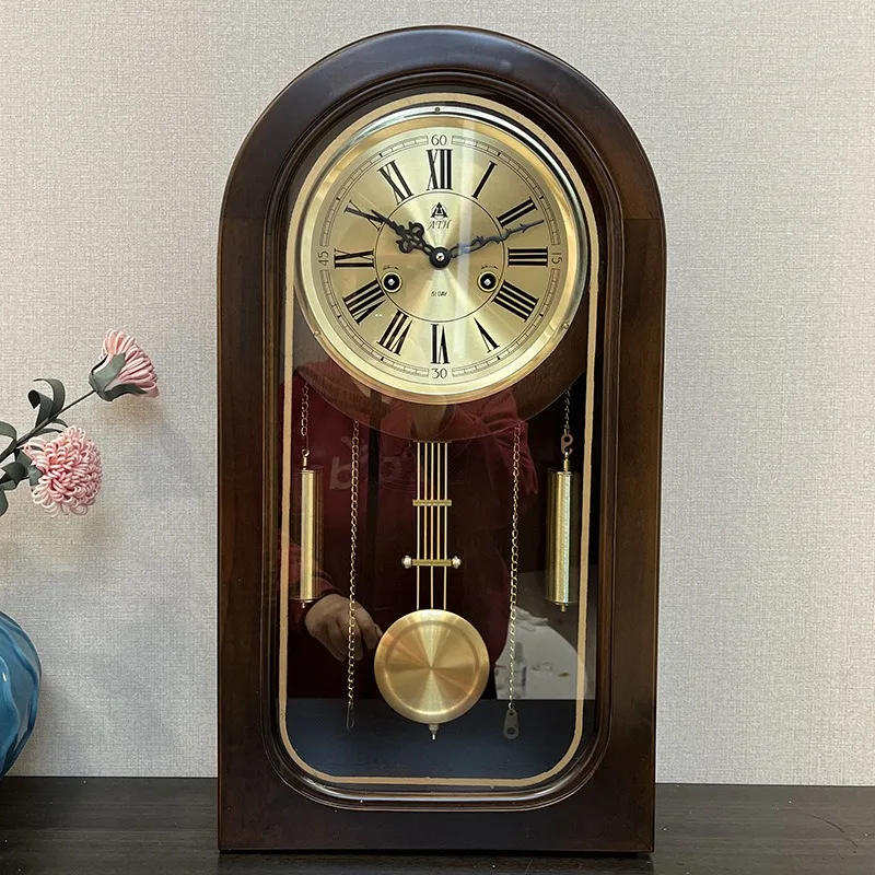 Retro Mechanical Clock Pendulum Desktop Hourly Chiming Clock Table Large Vintage Desk Clocks Elegant Modern Home Decorations