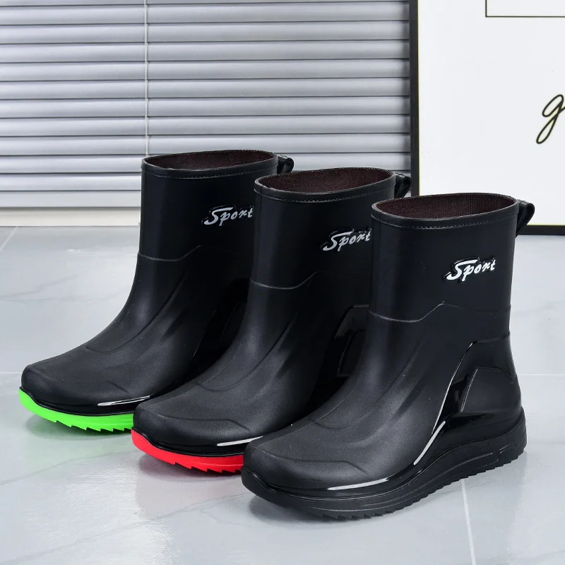 High Quality Men Rain Boots Mid-calf Waterproof Work Boot Spring Fall Fishing Boots Men New Keep Warm Winter Rubber Rain Shoes