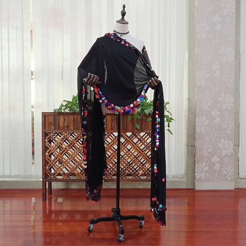 Customized Belly Dance Costumes Mesh Sequins Malaya Scarves Stage Performance Veil Ethnic Dance Hand Throwing Scarves