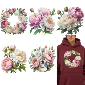 Pink and White Peonia Flowers DTF Thermal Adhesives Decals, Transfer of Heat on Clothes, Iron on Patch to Hoodies, Press Printing 8 Main sales helmet ls2 pink - №3
