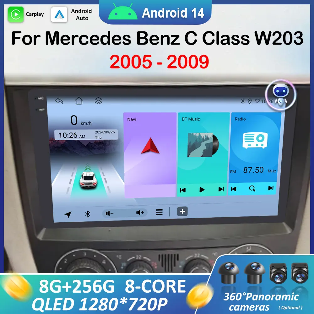 

for Mercedes Benz C Class W203 2005 2006 2007 2008 2009 GPS Navigation Wireless Carplay Car Radio Video Player WIFI Head Unit 4G