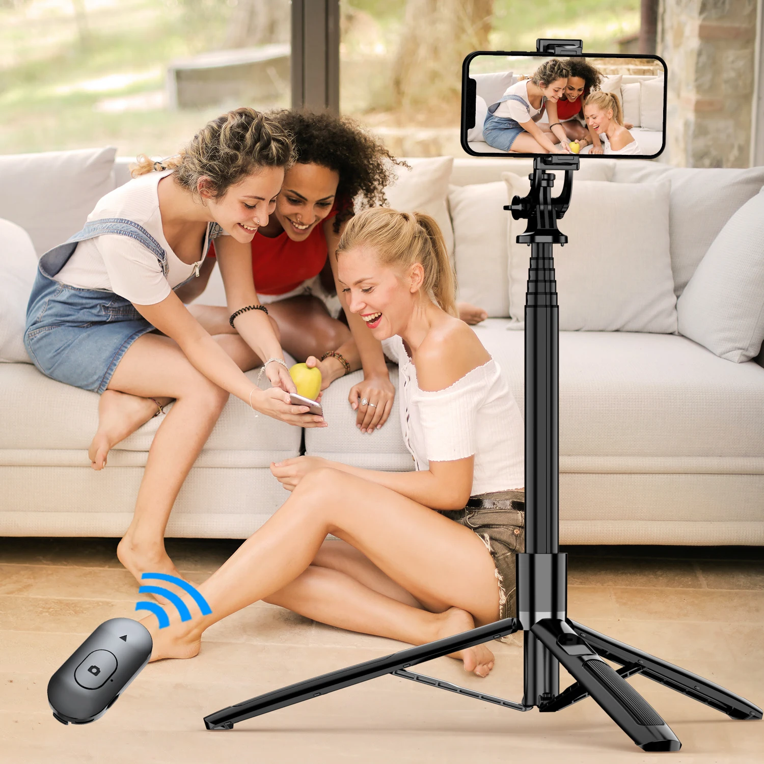 Selfieshow Q06 Selfie Stick, Tripod Monopod dengan Remote Bluetooth nirkabel portabel untuk ponsel Huawei IPhone