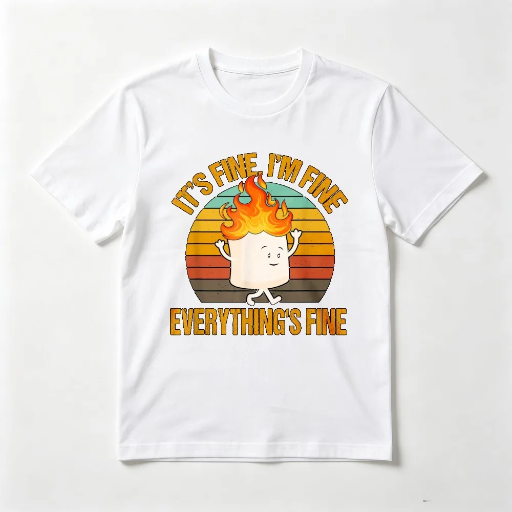 Its Fine Im Fine Everythings Fine Funny Cartoon Graphic Printed T-Shirt Summer Short Sleeve Loose Casual Fashion Man Women Tees