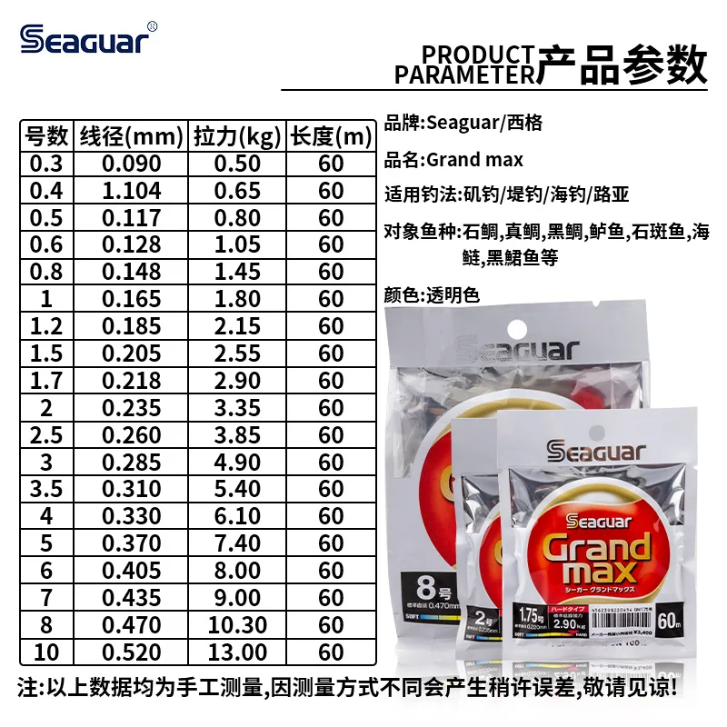 Original Seaguar Red Label Grand Max 100% FLUOROCARBON Line 60m 1.8kg-13kg Japan Fishing Line