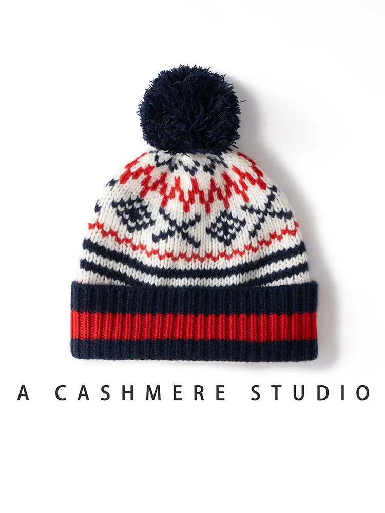 新作 レディース 100%カシミヤ帽子 秋冬 フェアアイル ジャカード帽子 ソフトで暖かいプルオーバーキャップ カジュアル シンプルスタイル カシミヤ帽子 トップス