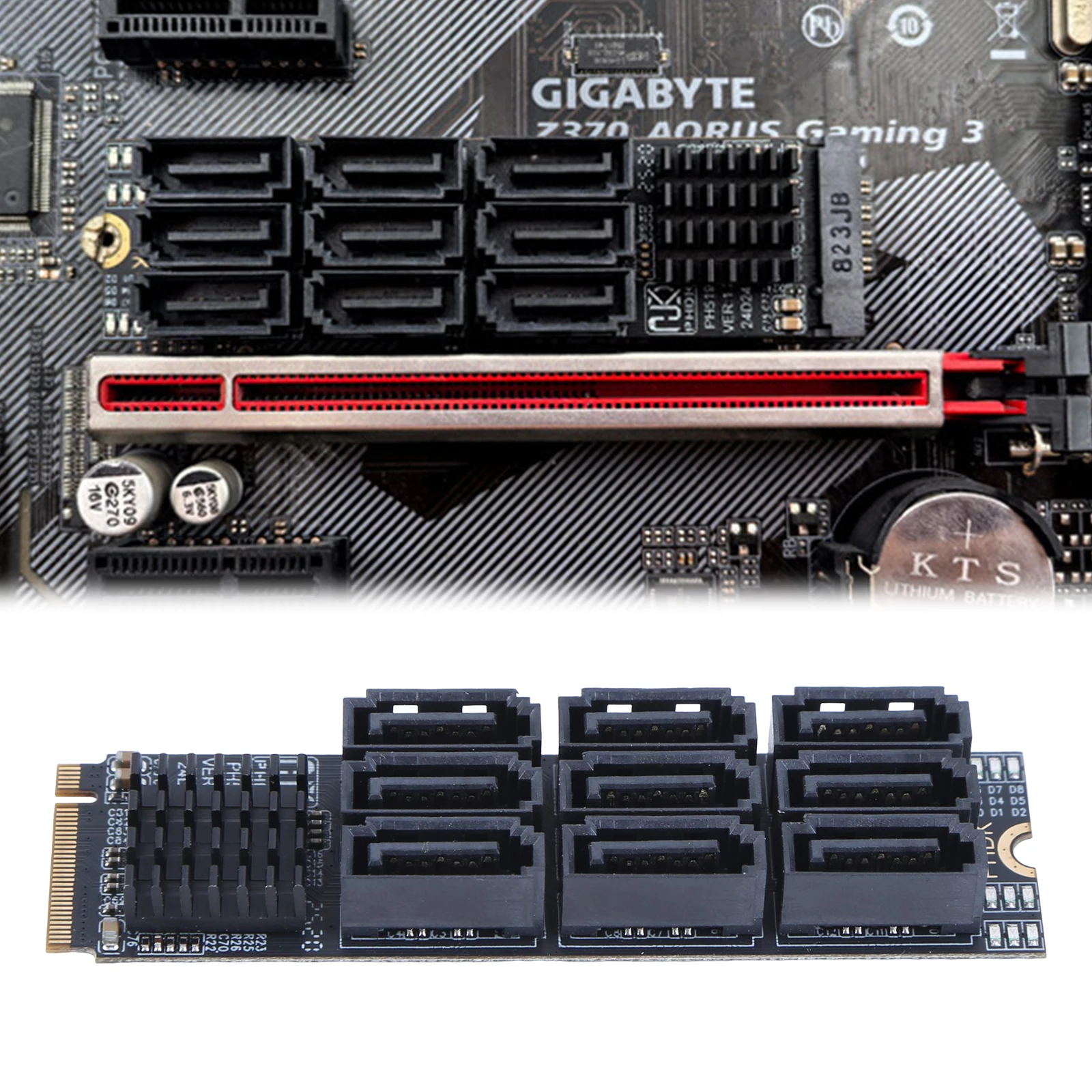 M.2 NVME To SATA 3.0 Converter 6Gbps M.2 NVME M-Key To SATA 9-Port Expansion Card PCIE 3.0 X2 Hard Disk Capacity for Desktop