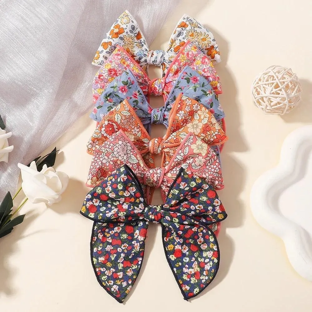 6 Teile/los Elegante Blumen Baumwolle Kinder Bögen Schmetterling Haar Clip Druck Haarspange für Frauen Mädchen Süße Haarnadel Zubehör