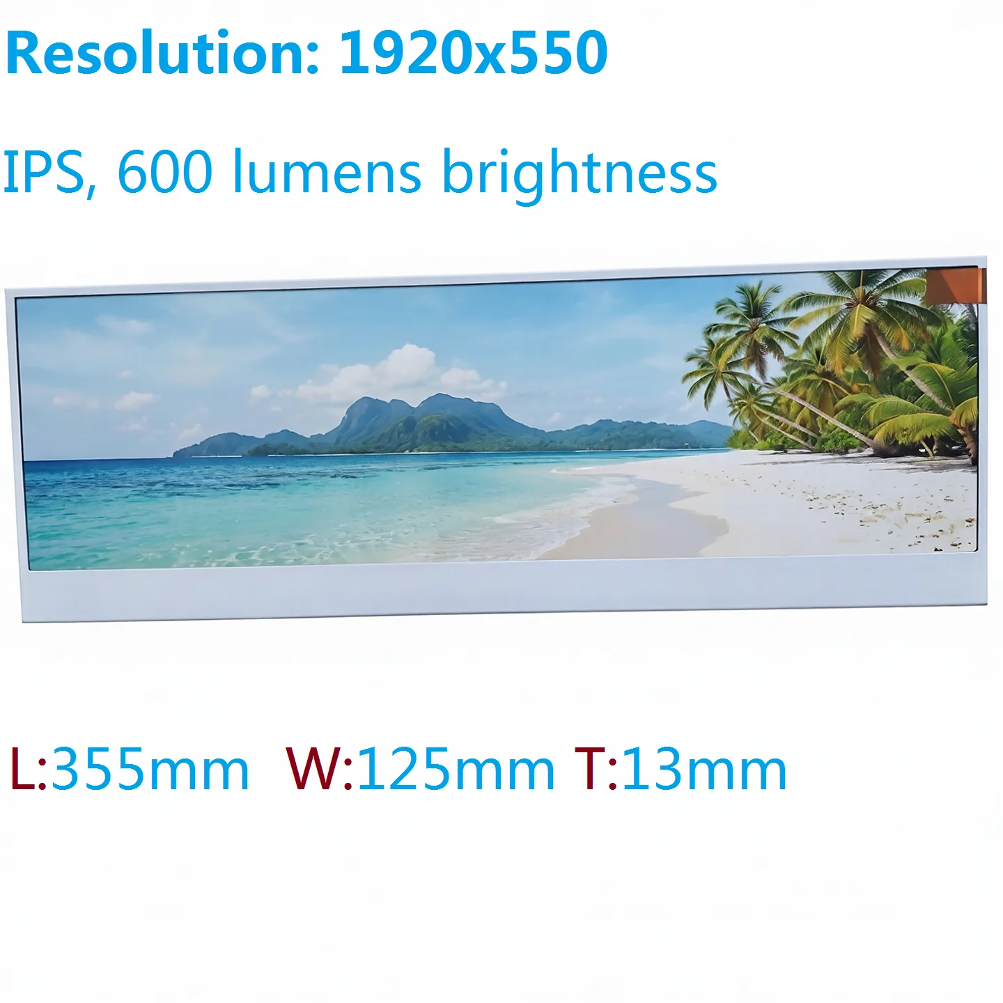 14-inch widescreen monitor HD 1920x550 IPS, full viewing angles, 600-nit high-brightness LCD screen