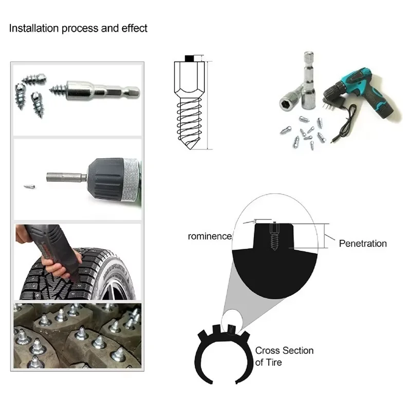 Universal 100/200Pcs 4x12/4X9mm Screw Tire Studs Snow Spikes Anti-Slip Anti-ice Tool For Car SUV Snow Tire Nail Anti-skid Nail
