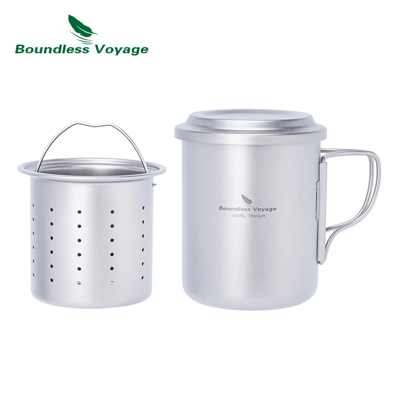 

Boundless Voyage 15.2 Floz Titanium Cup with Filter & Folding Handles Camping Coffee Mug Tea Maker Can Be Heated