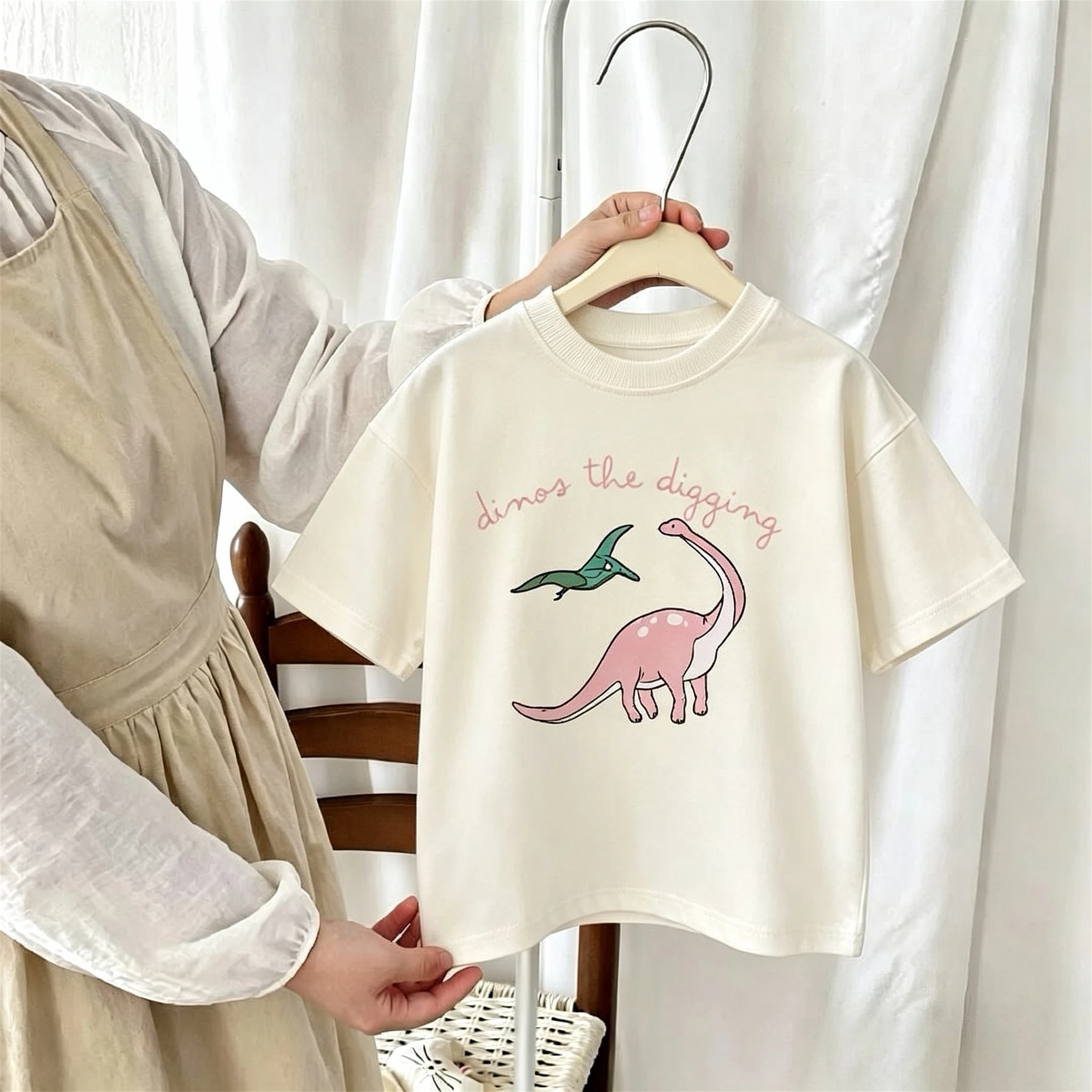 1-7 Age Children's Clothes Short Sleeve Tops Printed Dinosaur Girl Boy Cartoon T-shirt Summer Clothing Loose Casual T Shirts