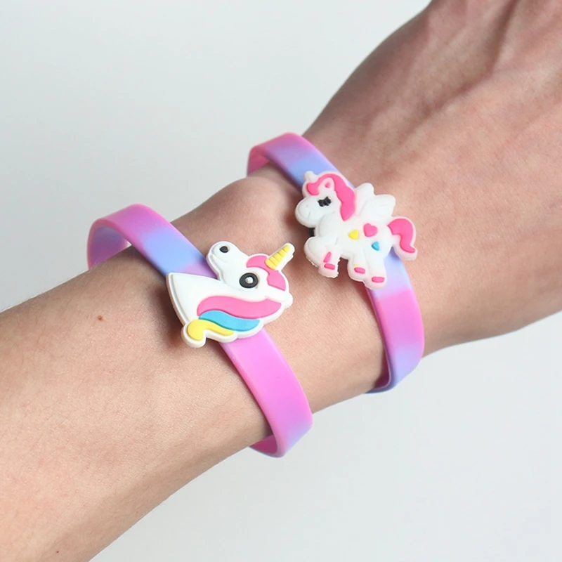 10/20PCS Colorful Cartoon Silicone Wrist Bracelets Kids Unicorn Birthday Party Favor Gifts Theme Unicorn Party Gift Bag Fillers