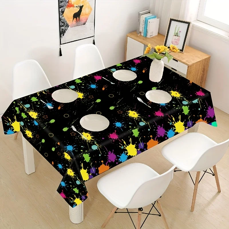 1pc Fluorescent Neon Tablecloth Theme Party Table Cover Glow in The Dark Party Decoration,Birthday Party Dining Table Decor