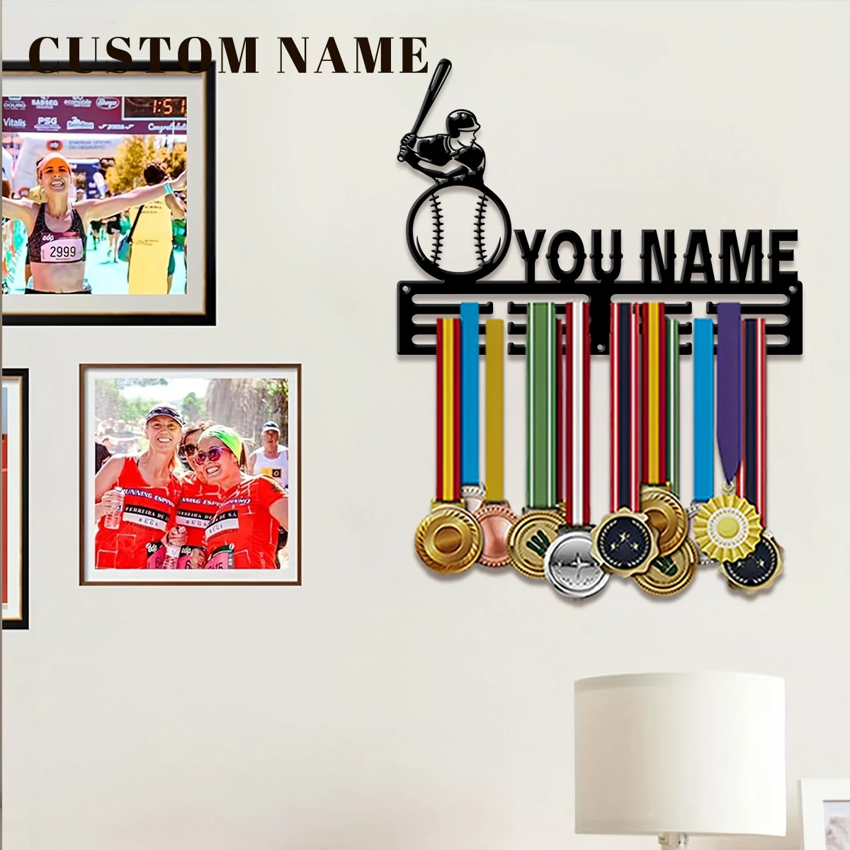 1pc Custom Play Baseball Metal Medal Holder,Sports Carnival Hang Metal Wall Art Suitable for Running Marathon Sports Record