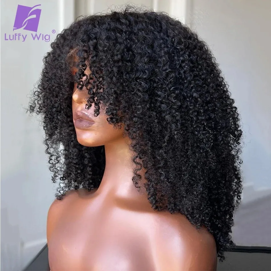 200Density Afro Kinky Curly 13x6 Lace Front Wig 4C Human Hair Glueless Lace Frontal Pre Plucked Baby Hair Bleached Knots Wig