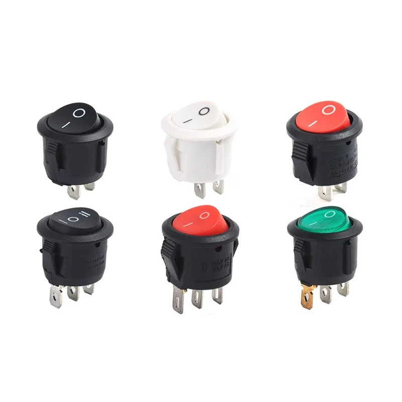 10PCS KCD1-105 Perforated 20MM ship type switch 2 pin 3 pin 3 gear 2 gear power switch Round ship type switch with light