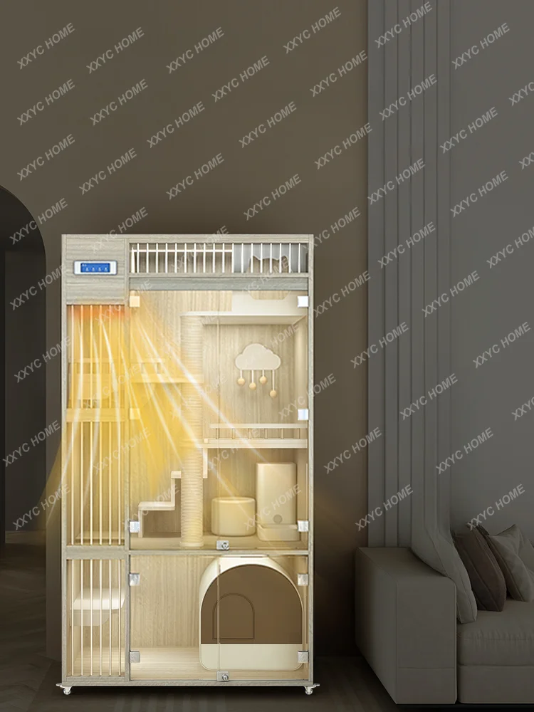 Cat Villa Heating Constant Temperature Cat Cabinet Solid Wood Cat Cage Home Indoor Cat Nest Winter Warm Cat Breeding Cabinet Box