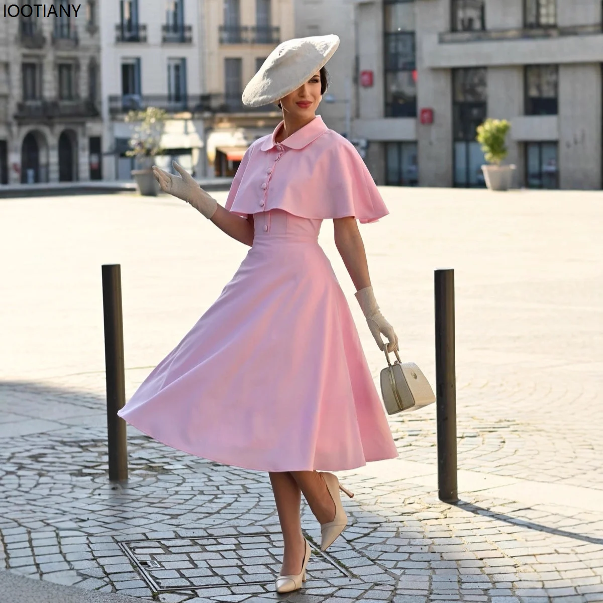 

Elegant Solid Color Retro Dress Suit With Oversized Skirt And Small Cape For Ladies Fashionable French Urban Solid Color Cloth