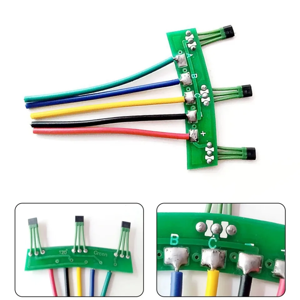 Sensor de efeito hall para veículo elétrico, placa de peças pcb de motor verde 10g 3144/3143 com fios de 120 graus e cabo de painel elétrico