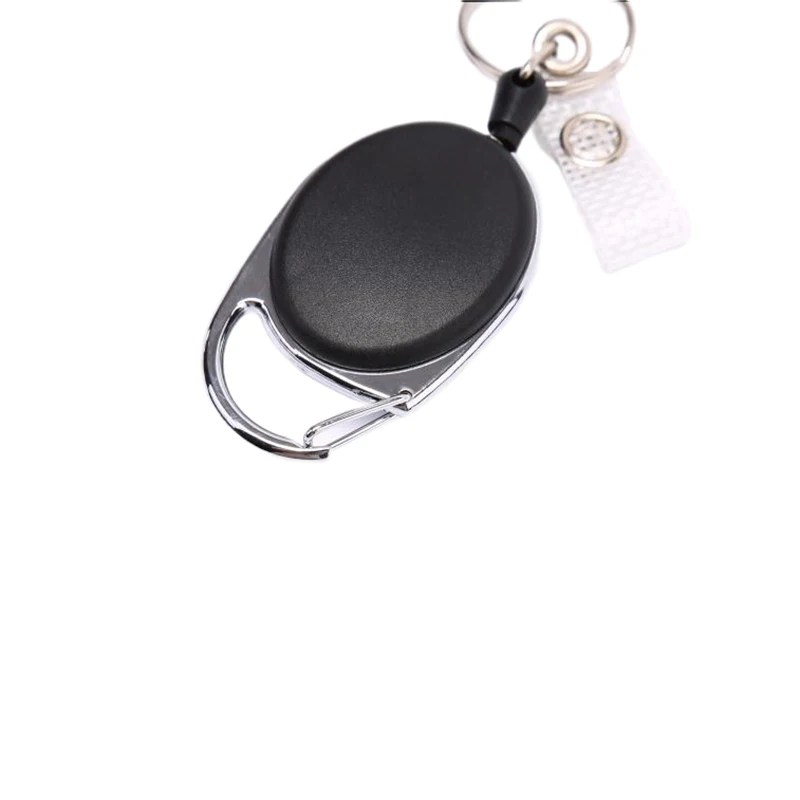 S 1PC New Black Wire Rope Keychain Keyring Steel Cord 60cm Retractable ID Card Holder